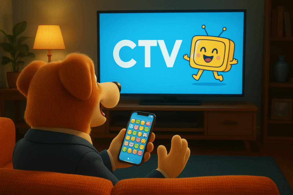Work Dog watching a CTV ad while playing on their mobile phone