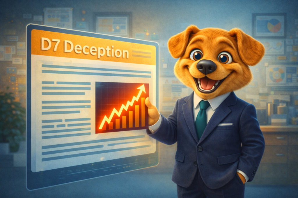 Work Dog character analyzing mobile marketing performance comparing D7 ROAS and payback period with revenue charts