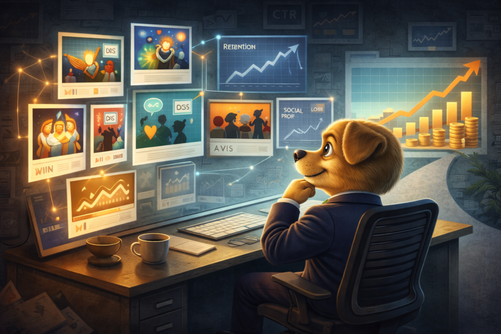 Work Dog analyzing creative performance tied to user cohorts and long-term LTV instead of surface metrics